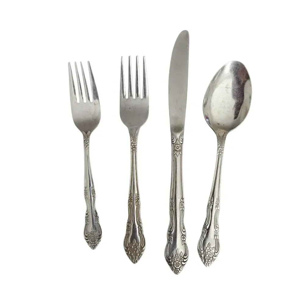 WM Rogers Dream Rose Stainless Flatware Set 4 Dinner Knife Fork Spoon Salad Fork